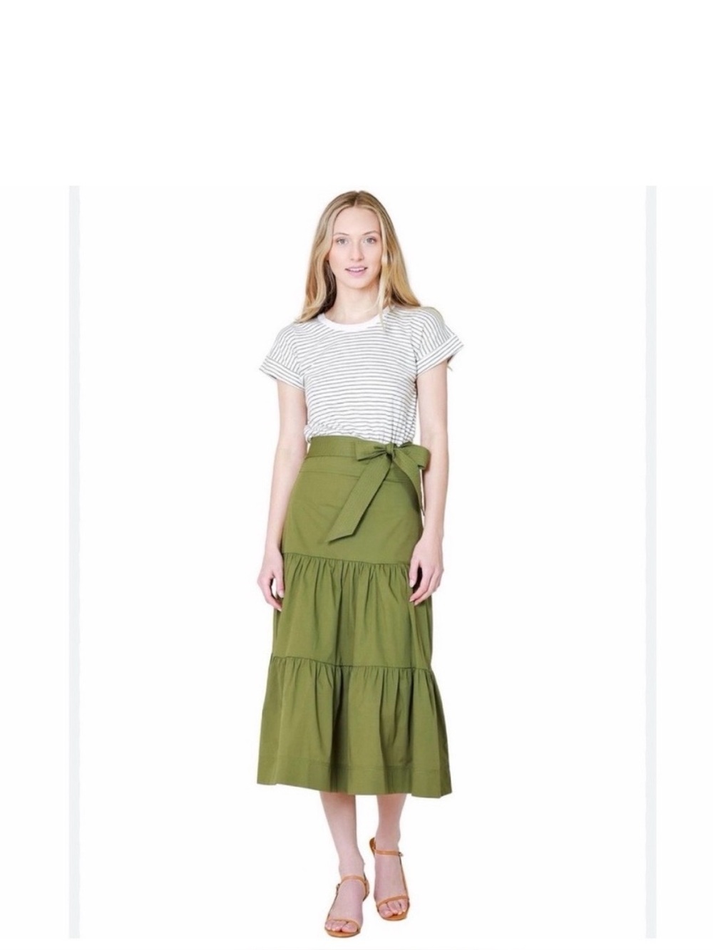 Veronica Beard Trail Mixed Media Olive Tiered Belted Dress Size Medium EUC